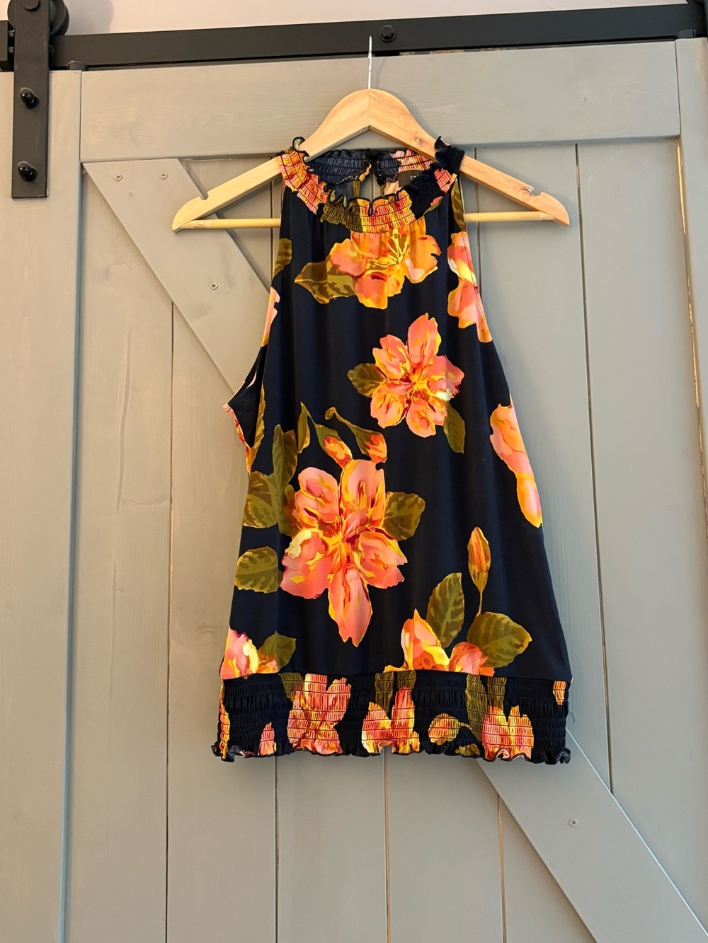 CROSBY by Mollie Burch Navy Halter Tank with Pink & Yellow Floral Print